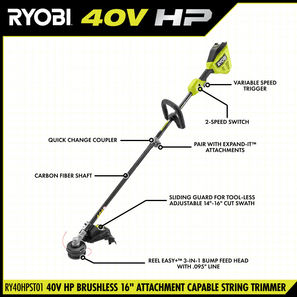 40V HP Brushless 16" Attachment Capable String Trimmer